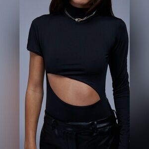 New AKIRA Chic Black Cutout one Long Sleeve body suit size XL